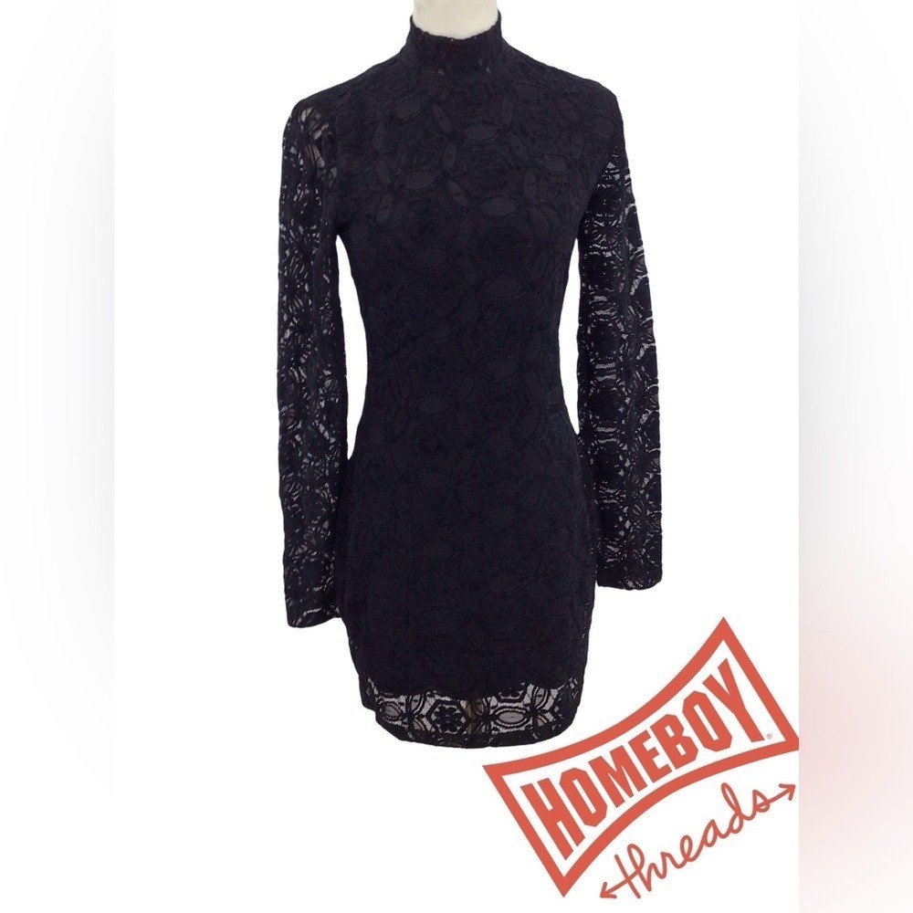 Frame Elegant Black Lace Long Sleeve Dress